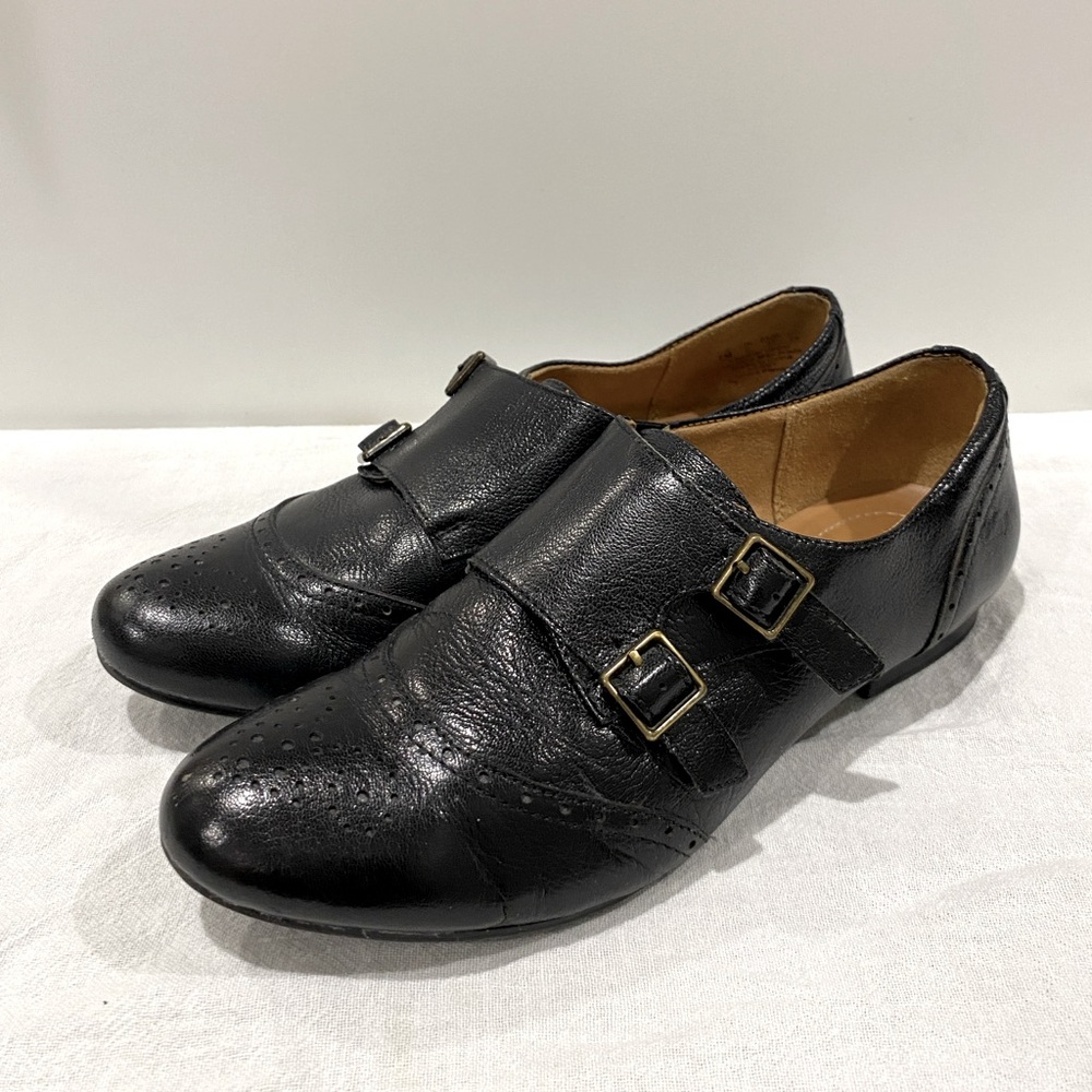 Naturalizer 'Lasey' Monk Strap Oxford Womens Shoes 7 M Black Leather loafers